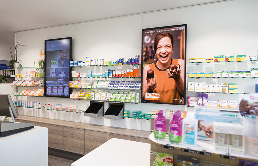 BD Rowa Vmotion are screens for products and services in pharmacies.