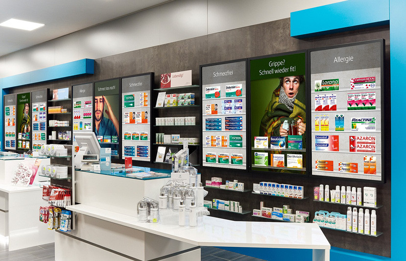 BD Rowa Vmotion are screens for products and services in pharmacies.