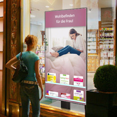 BD Rowa Vmotion are screens for products and services in pharmacies.